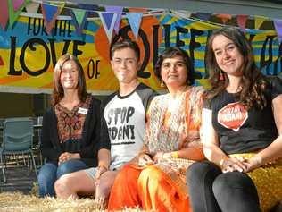 Making valuable connections at the 2018 Beyond Coal and Gas National Conference at Alexandra Headland were (from left) Sandra Williams from Reef Watch Whitsundays, Ray Yoshida from Getup, Dr Vaishali Patil who travelled from India and Jessica Harwood from The Sunrise Project campaign group which convened the event. Picture: Craig Warhurst