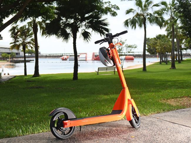 A Neuron Scooter waits for a rider at the Darwin Waterfront during the 12 month trial.Picture: Che Chorley