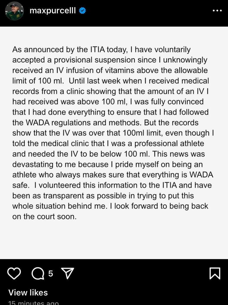 Purcell’s statement via social media. IG: maxpurcelll