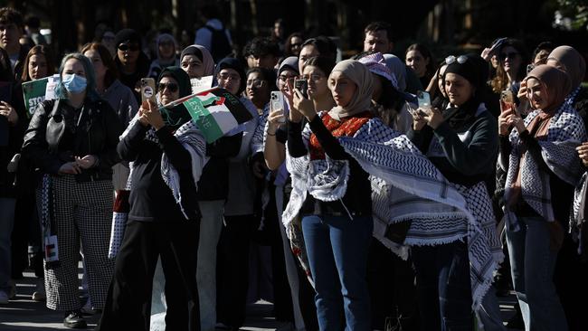 Students at a pro-Palestine protest at Macquarie University in Sydney. Picture: Richard Dobson