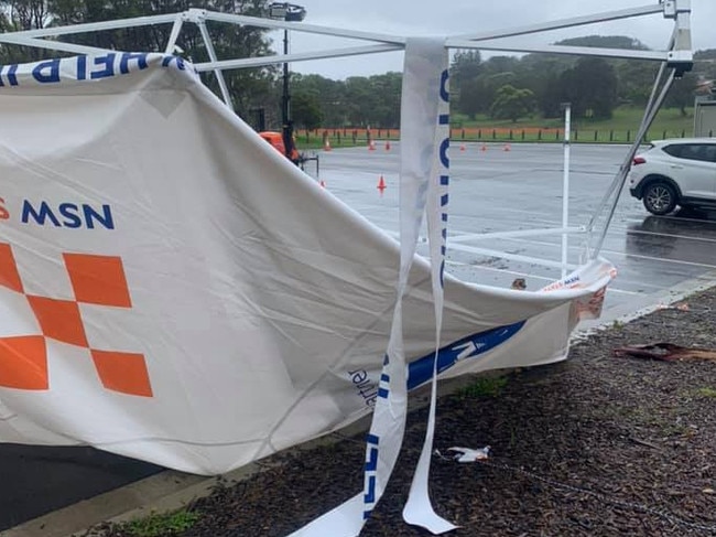 Vandals ripped through this marquee at the COVID-19 testing station in the car park at Rat Park. Picture: SES-Pittwater/Warringah