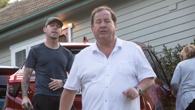 Richard Rolfe approaches reporters after his son, Constable Zachary Rolfe, returned to Canberra on bail last year charged with murder. Picture: Andrew Taylor