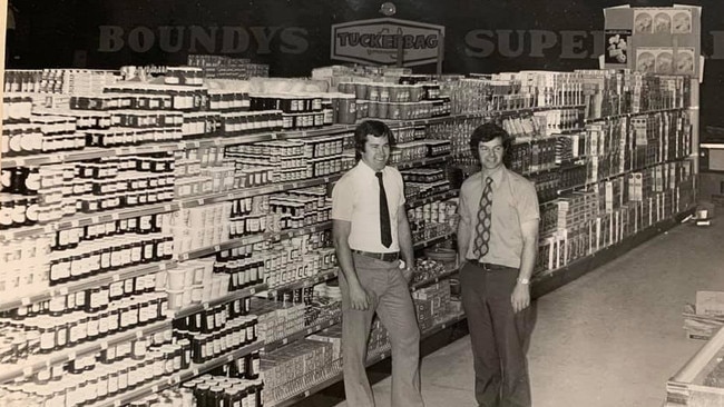 John Boundy and Roger Priestley in 1973 on the grand opening of Boundy’s IGA.