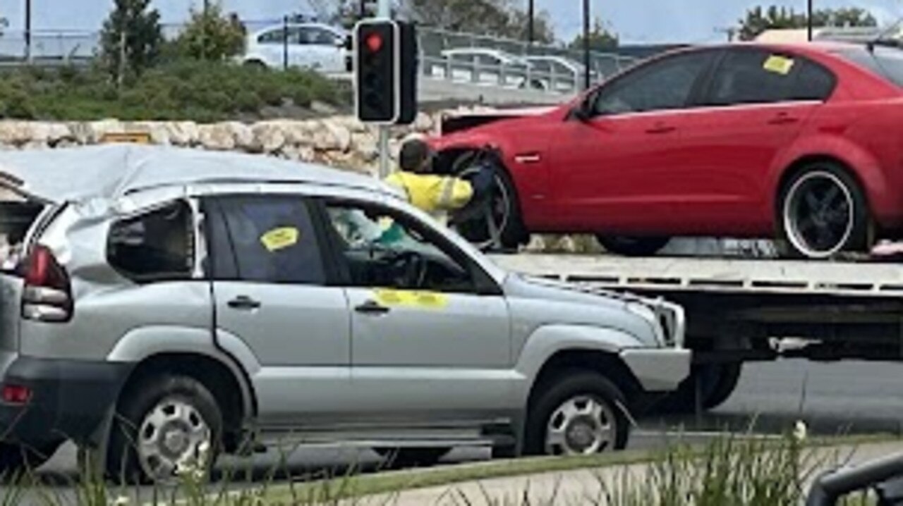 Carnage and a lucky escape after a two-vehicle crash in Kawungan outside Bunnings on Sunday, November 26, 2023. Picture: Supplied