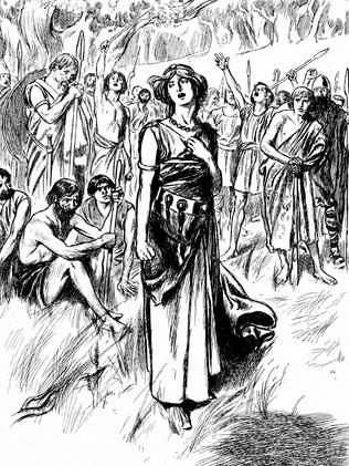 Boudicca rallying her troops ... This illustration depicts the outrage after the Romans assaulted the queen and her daughters. Source: ThinkStock