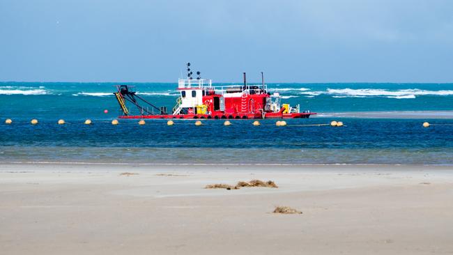 Murray-Darling Basin Royal Commission dredges working around the year to keep the mouth open and the Coorong alive. Picture: Leon Mead Photography