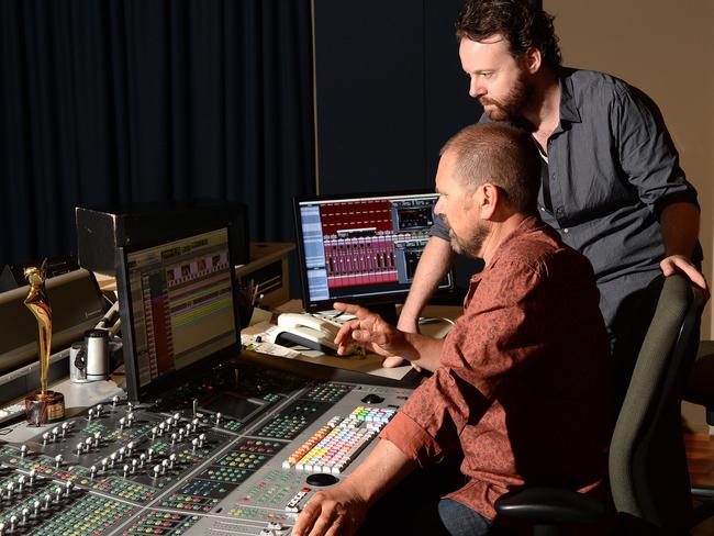 3/2/2015  Pic today in the mixing Studio at Best FX at Frewville in Adelaide are Sound Engineer's  L-R Pete Best (owner of Best fx) and Scott Illingworth .Best Fx has won two AACTA awards for best sound in a TV series and in a documentary...PHOTO DAVE CRONIN.