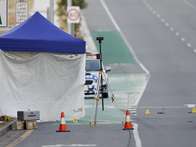 Emergency services pictured at a fatal pedestrian accident on the intersection of Wembley Road and Greenfern Drive, Browns Plains, Brisbane 17th of September 2021.  (Image/Josh Woning)