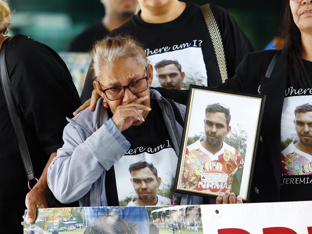 The family of missing man Jeremiah Rivers gather outside the Brisbane Magistrates Court after attending the inquest into his disappearance. Picture: NCA NewsWire/Tertius Pickard