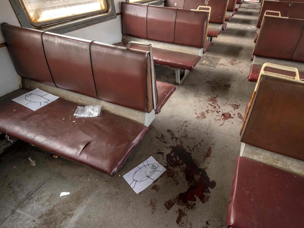 A train car after a rocket attack at a train station in Kramatorsk, eastern Ukraine, that was being used for civilian evacuations. Picture: AFP