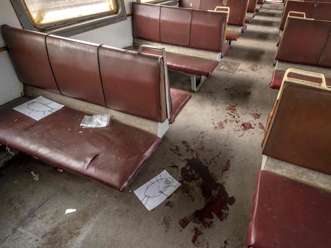 A train car after a rocket attack at a train station in Kramatorsk, eastern Ukraine, that was being used for civilian evacuations. Picture: AFP