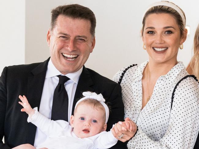 Karl and Jasmine Stefanovic with baby Harper. Picture: Esteban La Tessa