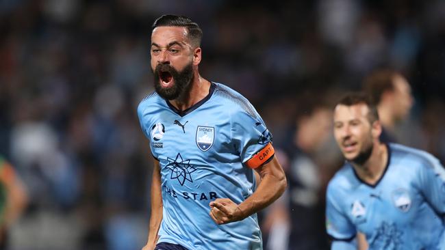 Veteran Alex Brosque turned back the clock for the Sky Blues. Picture: Brett Costello