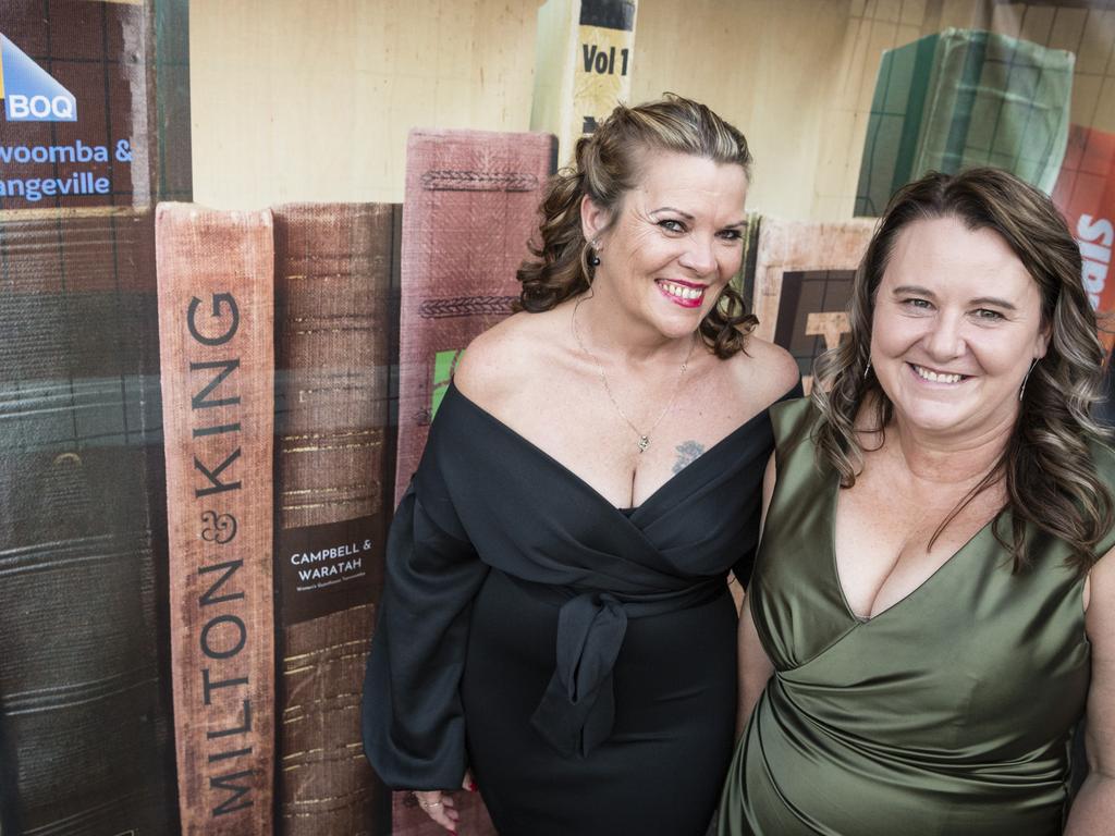 Kathleen Arnell (left) and Sharron Robinson represent Bank of Queensland at the Focus HR Business Excellence Awards 2023 hosted by Toowoomba Chamber at Rumours International, Saturday, October 21, 2023. Picture: Kevin Farmer