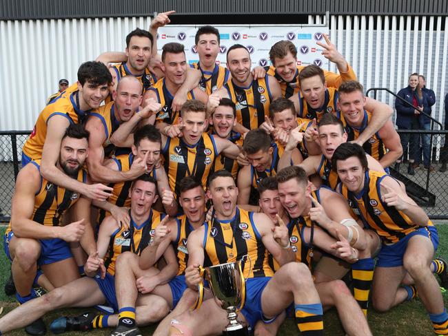 St Bernards celebrate their win during the VAFA Premier B GF. Picture: David Crosling