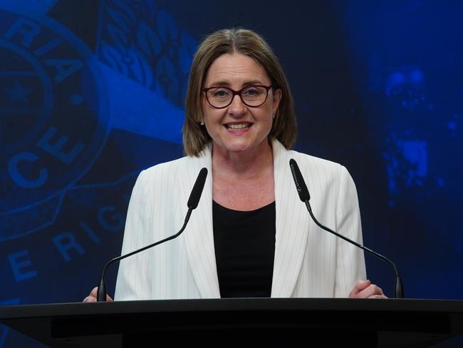 MELBOURNE AUSTRALIA - NewsWire Photos DECEMBER 9, 2024:Victorian Premier Jacinta Allan gives a press conference at Police headquarters in Melbourne.Picture: NewsWire / Luis Enrique Ascui