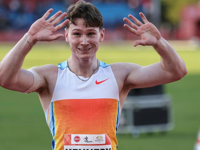 Lachlan Kennedy has become the first Aussie in 22 years to break the 10-second barrier for 100m. Picture: AFP