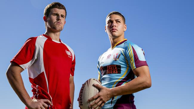 Keebra Park Reece Walsh (right) with Palm Beach Currumbin captain Toby Sexton. Picture: Jerad Williams