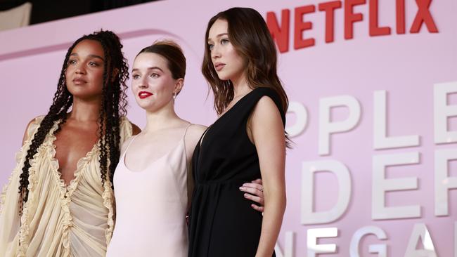 Aisha Dee, Kaitlyn Dever and Alycia Debnam-Carey attend the "Apple Cider Vinegar" world premiere at Hoyts Entertainment Quarter in Sydney, Australia. Picture: Getty Images