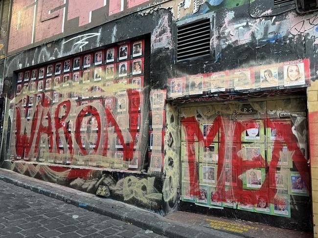 The mural dedicated to women who allegedly died due to violence has been defaced in a famous Melbourne street, known for its street art. Picture: Supplied