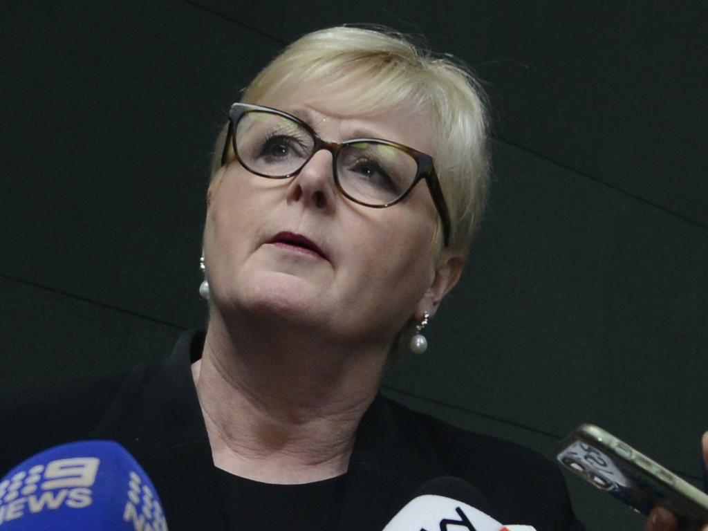 Senator Linda Reynolds speaks to the media as she leaves the Supreme Court for a defamation trial against her former staffer Brittany Higgins in Perth. Picture: NewsWire / Sharon Smith