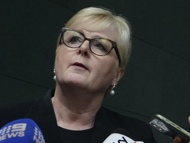 Senator Linda Reynolds speaks to the media as she leaves the Supreme Court for a defamation trial against her former staffer Brittany Higgins in Perth. Picture: NewsWire / Sharon Smith