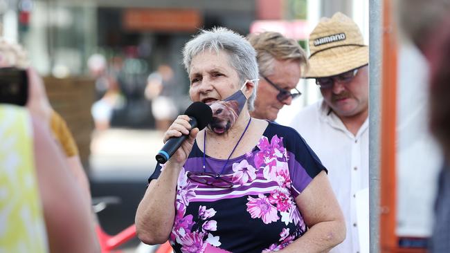 Foster carer for 9 years Evelyn Hayward of Manoora spoke at the Crime & Justice Action Group organised rally outside Member for Cairns Michael Healy's office on Spence Street. Picture: Brendan Radke