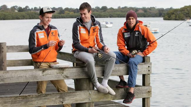 Jacob Townsend with GWS teammates Jeremy Cameron and Shaun Edwards in 2012. Picture: John Fotiadis