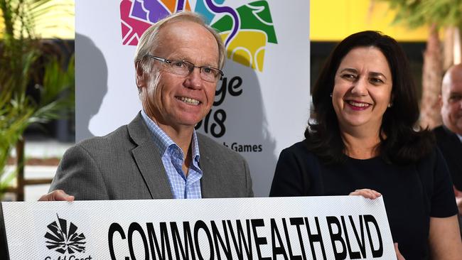 Gold Coast 2018 Commonwealth Games Corporation Chairman Peter Beattie, and Queensland Premier Annastacia Palaszczuk during the formal handover of the Parklands Development to the Gold Coast 2018 Commonwealth Games Corporation on October 2. Photo: Dave Hunt