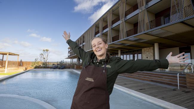 Ella Thulborn is on the Food and Beverage staff at Monarto Safari Resort and welcomes visitors with open arms. Picture: Brett Hartwig.