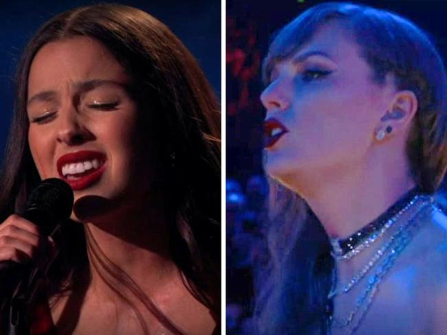 Olivia Rodrigo sang Vampire at today's Grammys, as Taylor Swift watched on.