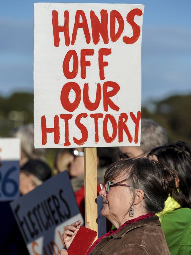 Protest at Shed 26. Picture: AAP/MIKE BURTON