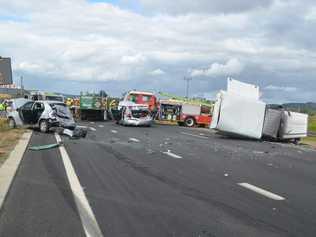 There was a five-vehicle crash eastbound on the Warrego Highway at Hatton Vale on Friday afternoon. . Picture: Amy  Lyne