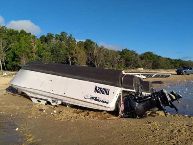 This boat washed ashore on Tuesday or Wednesday on Moreton Island. Picture: The Ice Man/facebook.com/TeewahBeach