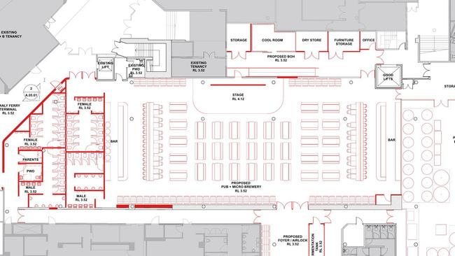 The layout of the microbrewery to be built at Manly Wharf. Picture: ACME Architecture