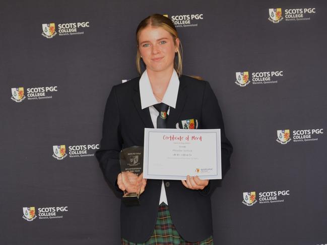 Scots PGC College Arranmore Senior Sportswoman of the year recipient Phoebe Sellick at awards day on November 16, 2023.