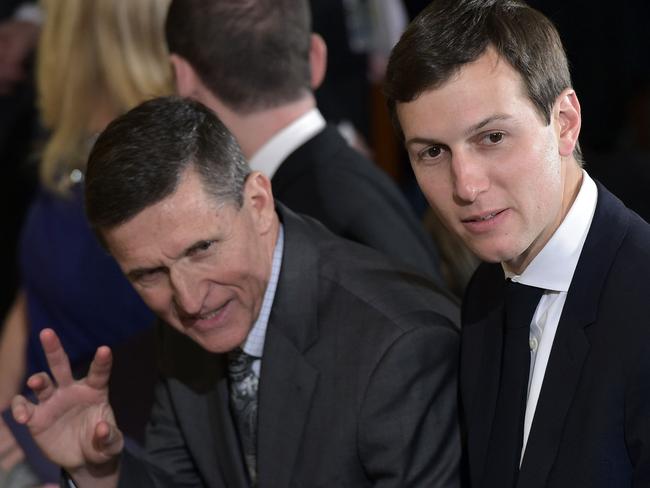 Donald Trump's son-in-law Jared Kushner, with Michael Flynn, has come under FBI scrutiny as part of the probe of Russian interference in last year's presidential election. Picture: AFP/Mandel Ngan