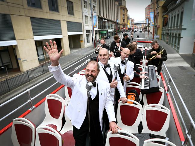 CROON launched their CD in 2017 aboard a double-decker bus. Picture: Sam Rosewarne