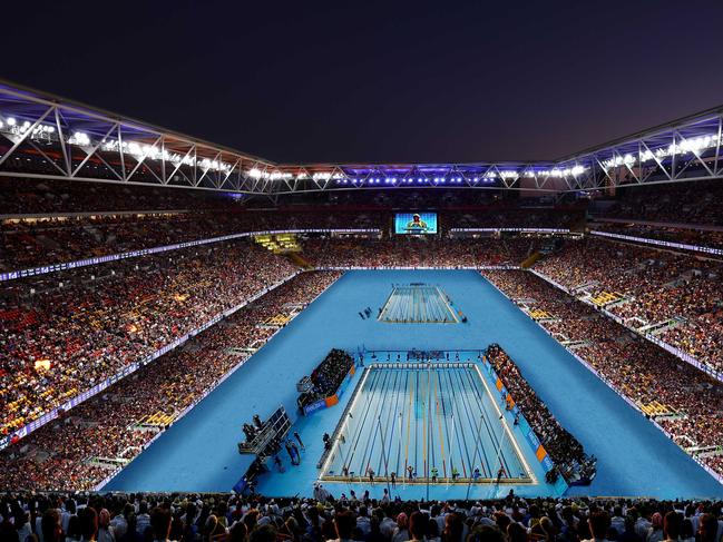 An artist's impression of how Suncorp Stadium could be transformed into an Olympic swimming venue.