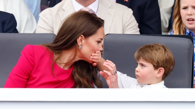Prince Louis made headlines for his unruly behaviour over the weekend, at one point covering his mum's mouth. Picture: Getty Images