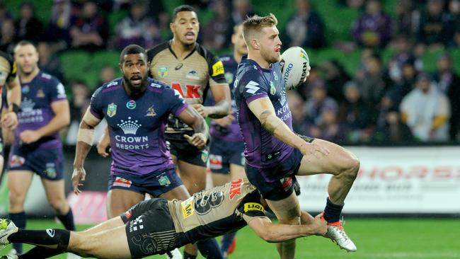 Cleary wore jersey No.18 for his NRL debut against the Storm. Picture: AAP Image/Joe Castro