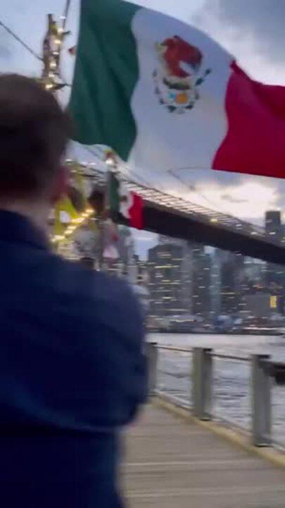 Chaotic Scenes as Mexican Navy Ship Slams Into Brooklyn Bridge