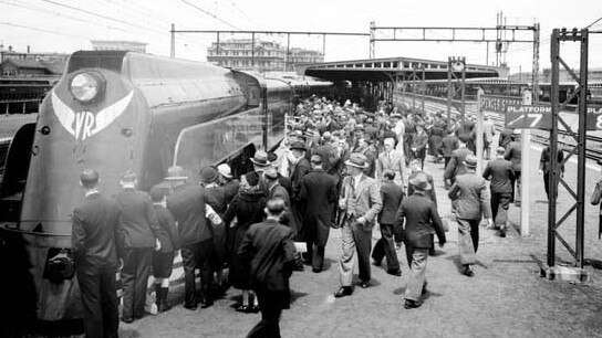 Crowds gathered at Spencer Street Station on November 17, 1937 to see the new train. Picture: Public Records Office of Victoria