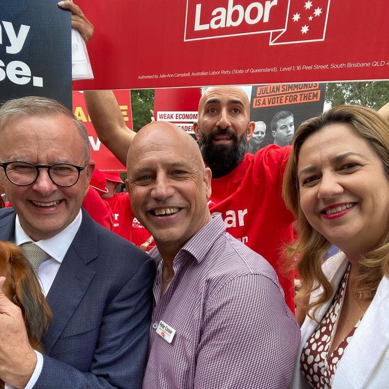 Federal Opposition Leader Anthony Albanese with Labor candidate for Ryan Peter Cossar and Premier Annastacia Palaszczuk. Picture: Instagram/Annastacia Palaszczuk