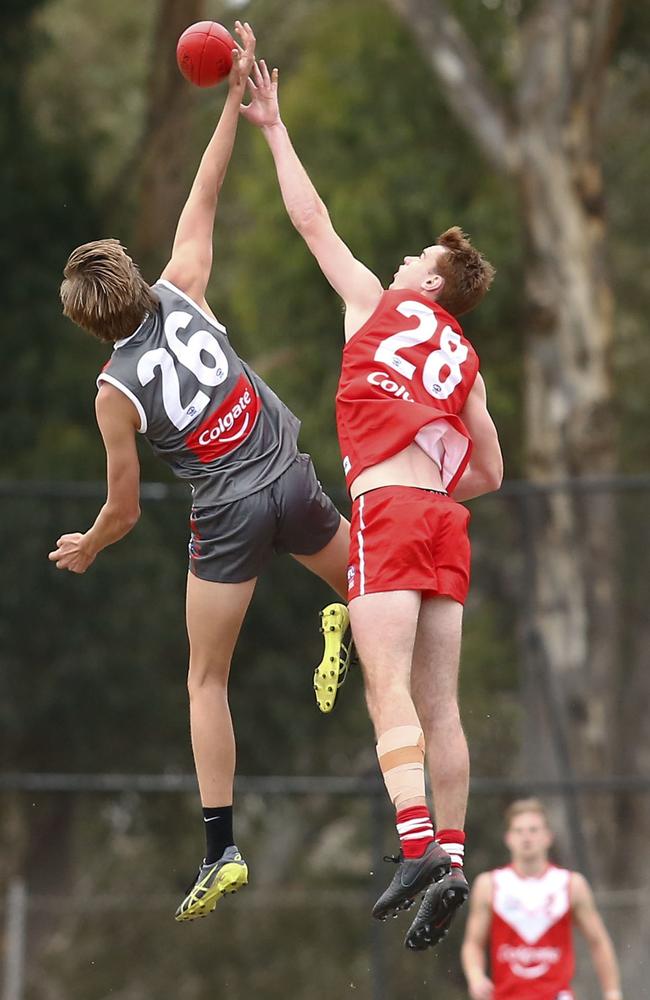 Felix Flockart (left) rucking in the Colgate Young Guns match this year.