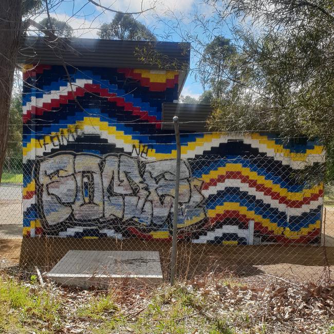 Graffiti sprayed on the Kingston pump station just hours after a group of young people painted a mural on it. Picture: SUPPLIED