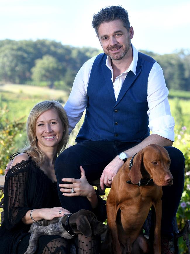 Jock and Lauren Zonfrillo with their dogs Norrie and Aggie at their Summertown property. Pic: TRICIA WATKINSON.