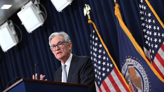 Federal Reserve board chairman Jerome Powell gives a news conference after delivering another steep interest rate increase. Picture: AFP