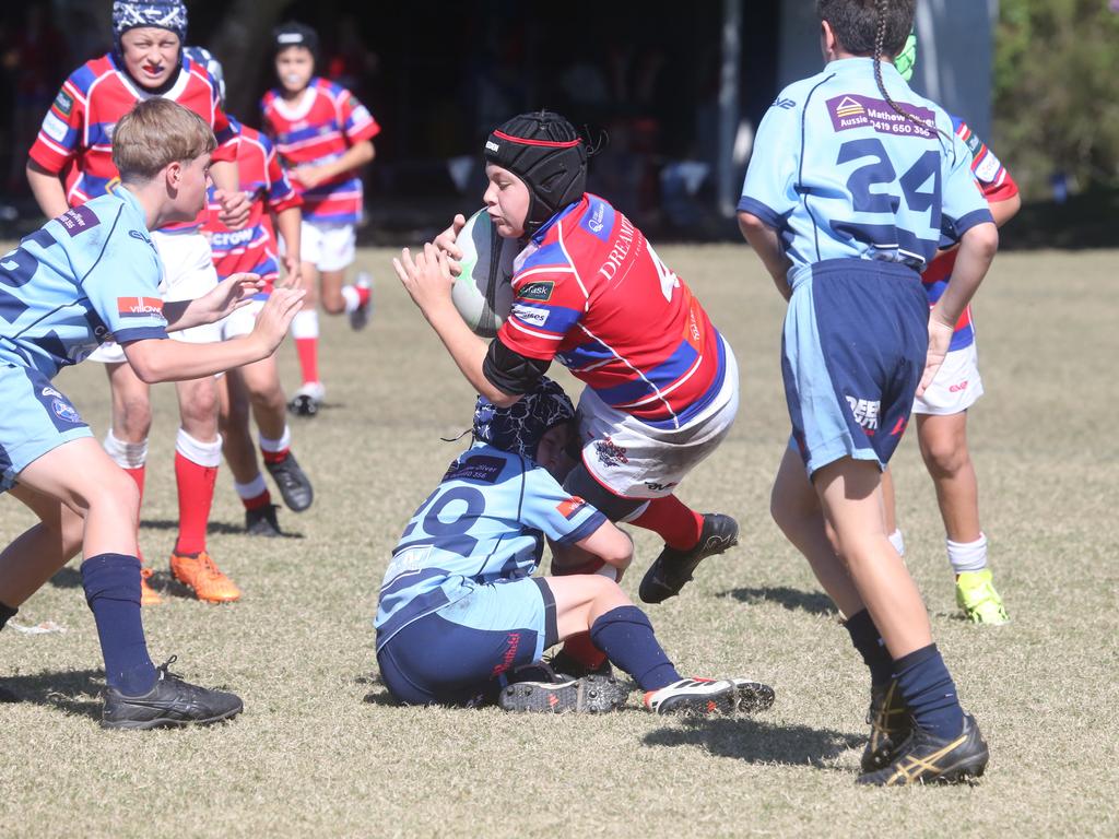 GCDRU juniors. Helensvale Hogs vs. Bond Pirates U 12's. 14 July 2024 Miami Picture by Richard Gosling