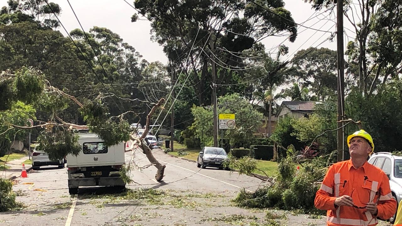 A man escapes his ute safely after 11,000 volt powerline falls onto his ute. Picture: Jim O'Rourke.